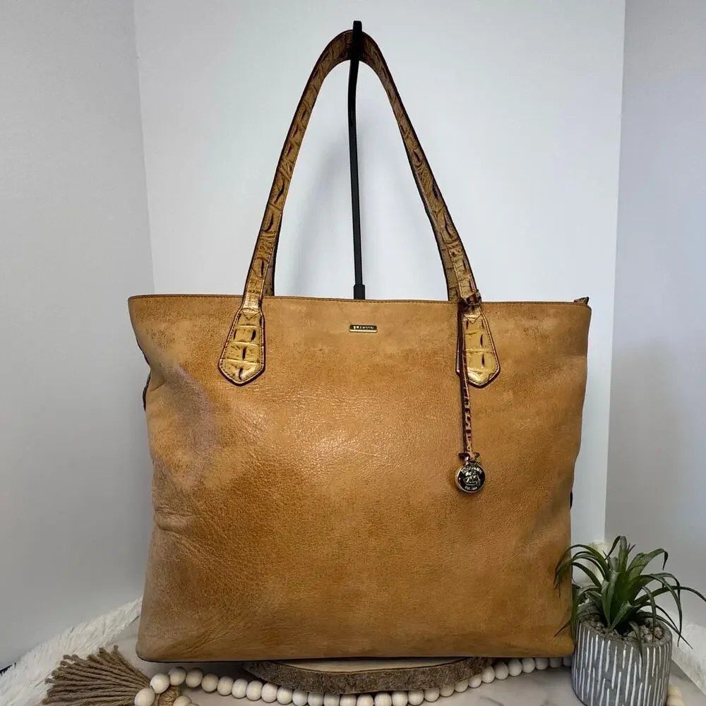 Brahmin Misha Toasted Rochelle Tote Caramel Nubuck Crock Embossed Leather - Picture 1 of 12